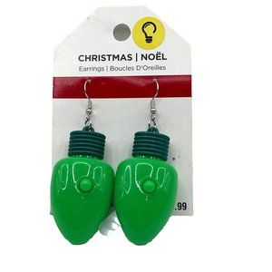 Christmas Bulb Green Earrings Dangle Jewelry Unisex Light Up Flashing LED Light